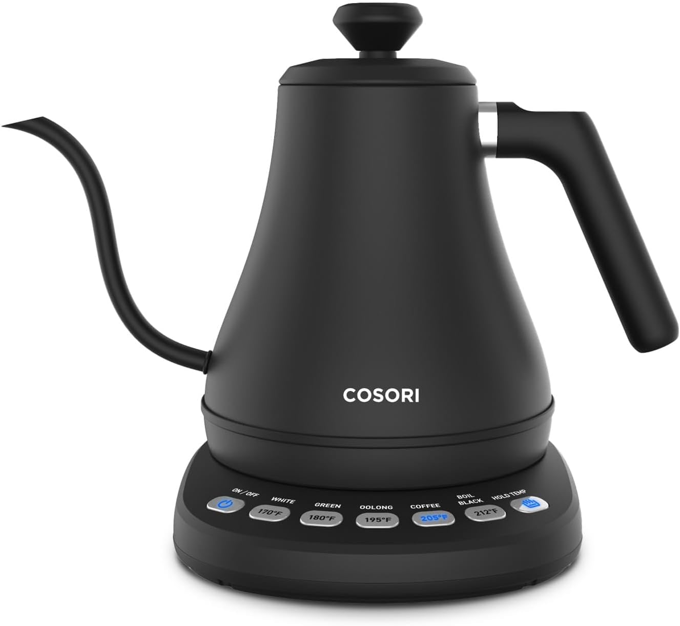Gooseneck Electric Kettle with Temperature Control, 0.8L, Black | No Plastic Contact with Water, 5 Presets, 60-Min Keep Warm, Pour Over Coffee & Tea, Stainless Steel Interior, 1200W