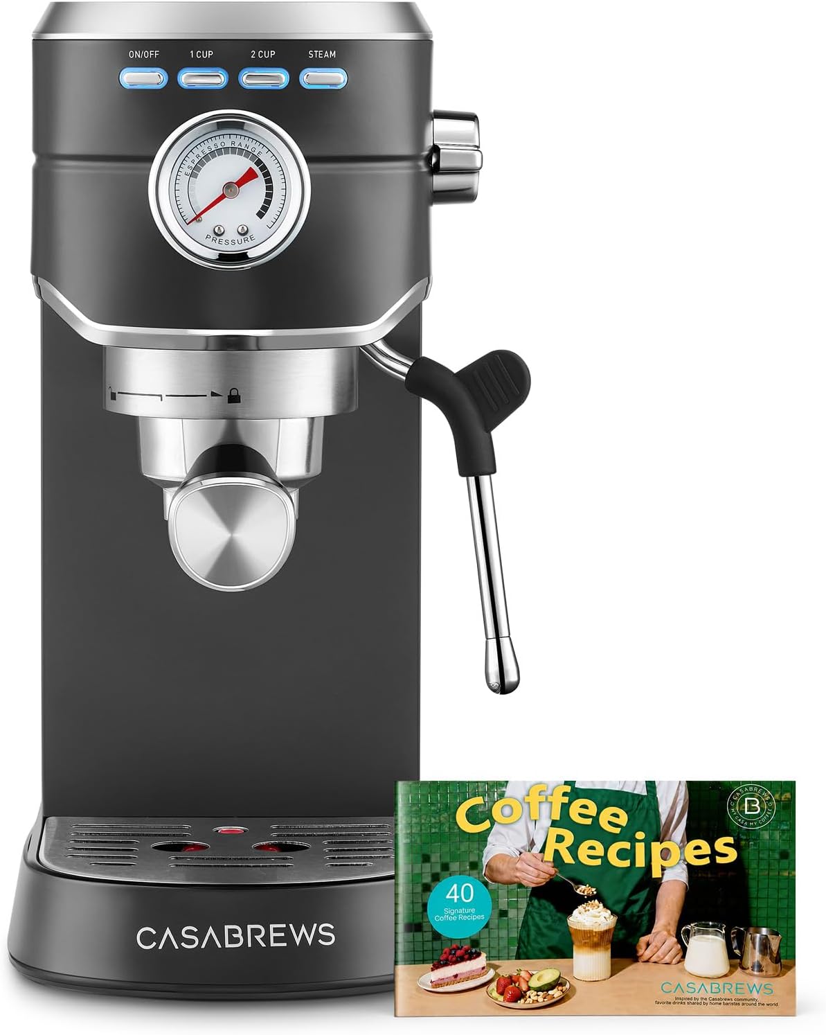 CM5418 Compact Espresso Machine with Milk Frothing Steam Wand | Stainless Steel, 20-Bar Pump, Built-in Pressure Gauge, Powerful Steam Wand for Cappuccino Latte for Home, 34oz Water Tank