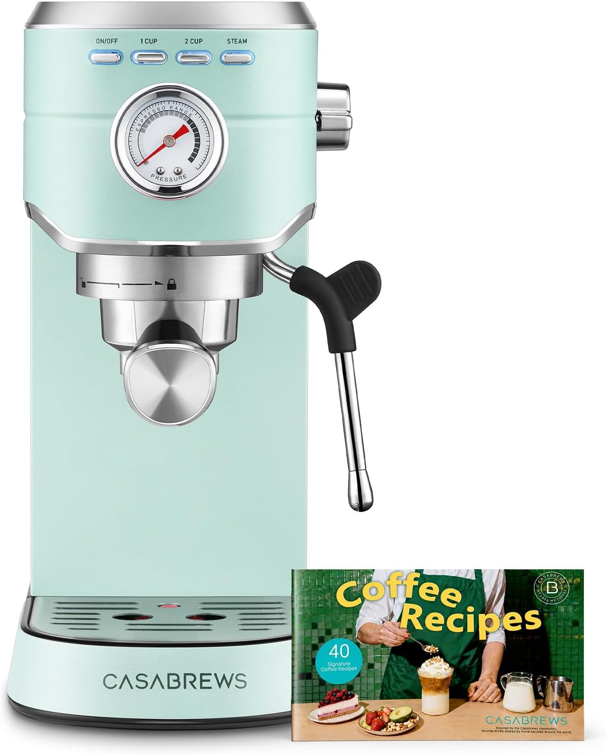 CM5418 Compact Espresso Machine with Milk Frothing Steam Wand | Stainless Steel, 20-Bar Pump, Built-in Pressure Gauge, Powerful Steam Wand for Cappuccino Latte for Home, 34oz Water Tank