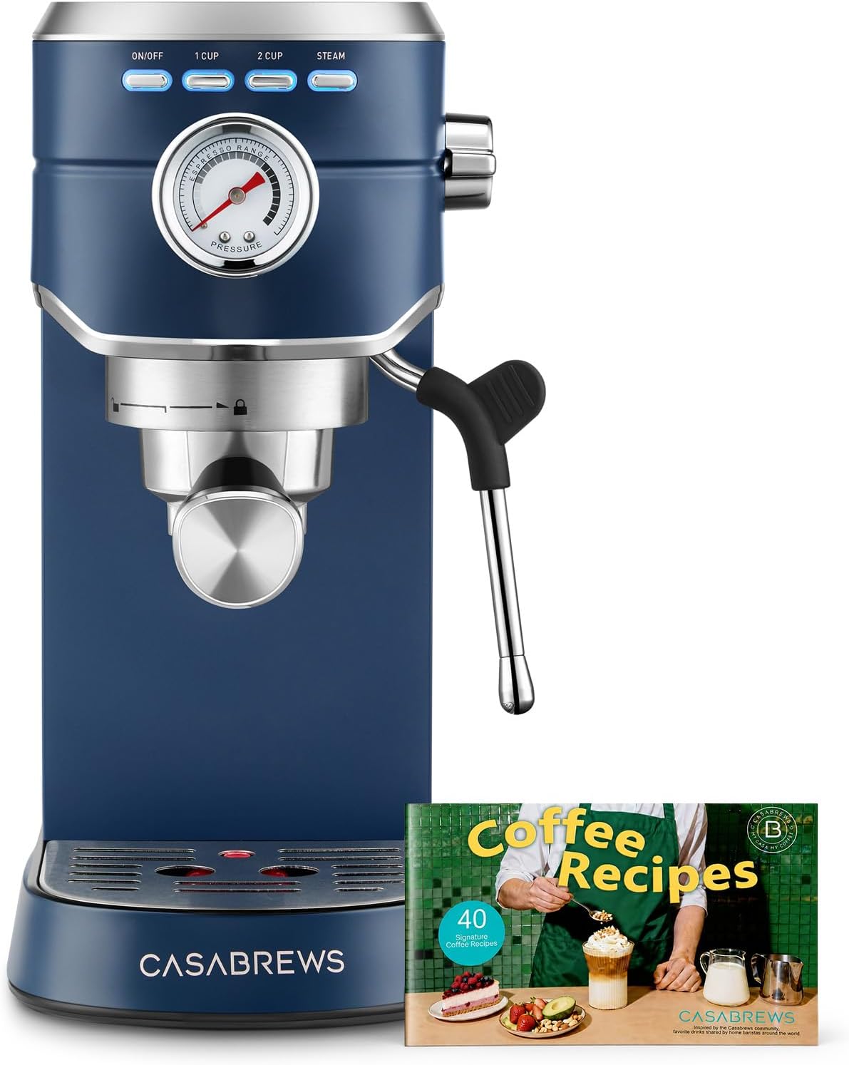 CM5418 Compact Espresso Machine with Milk Frothing Steam Wand | Stainless Steel, 20-Bar Pump, Built-in Pressure Gauge, Powerful Steam Wand for Cappuccino Latte for Home, 34oz Water Tank