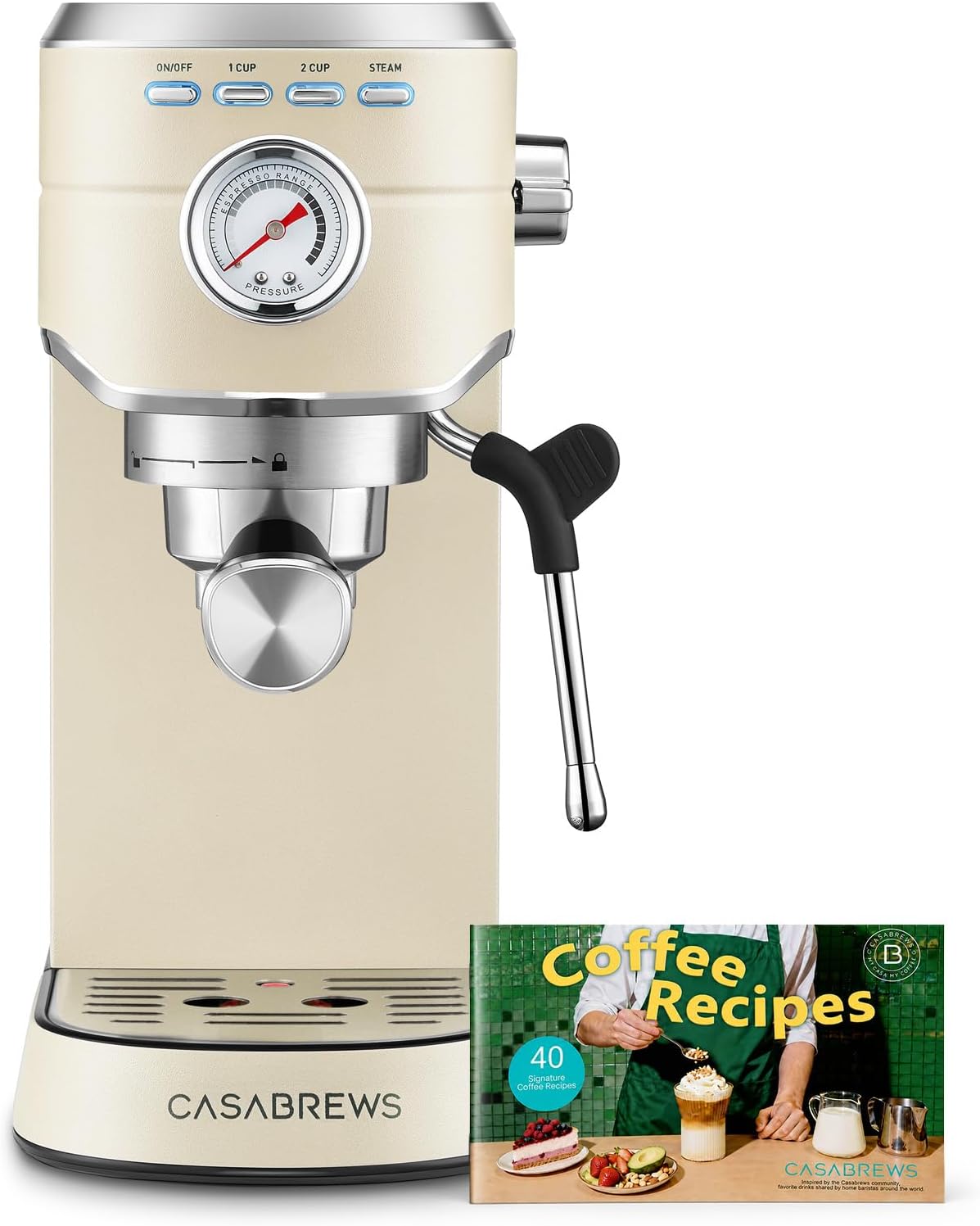 CM5418 Compact Espresso Machine with Milk Frothing Steam Wand | Stainless Steel, 20-Bar Pump, Built-in Pressure Gauge, Powerful Steam Wand for Cappuccino Latte for Home, 34oz Water Tank