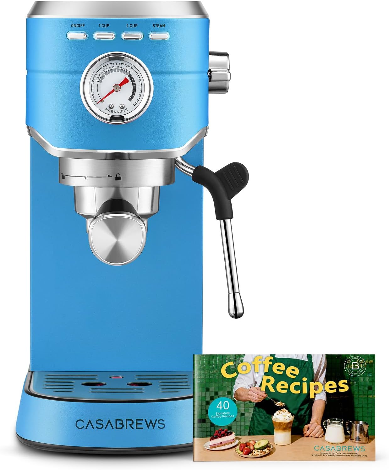 CM5418 Compact Espresso Machine with Milk Frothing Steam Wand | Stainless Steel, 20-Bar Pump, Built-in Pressure Gauge, Powerful Steam Wand for Cappuccino Latte for Home, 34oz Water Tank