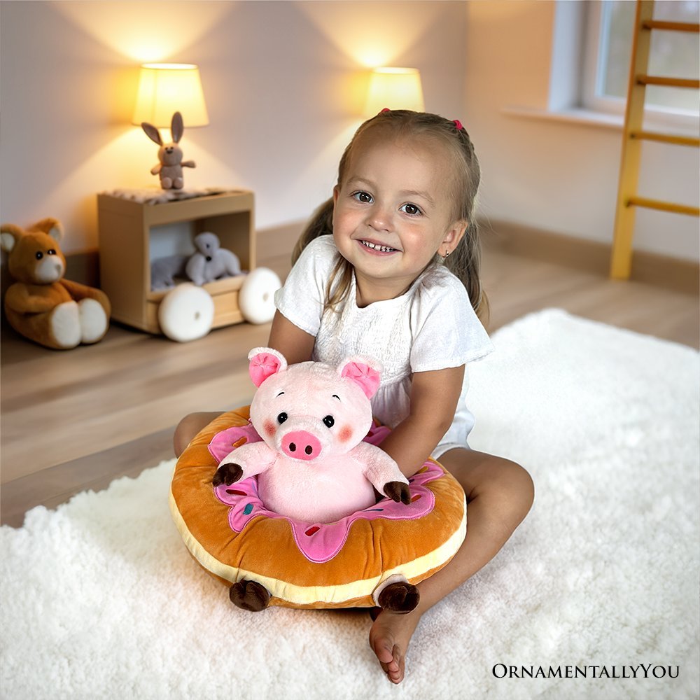 Ollie Oinker the Pig Plushie, Adorable 12" Donut Ring Stuffed Animal for Kids’ Gifts